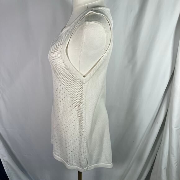 Cabi Ivory Knit Sleeveless Tank Sweater Tunic Open Stitch Cotton Viscose Luxury - Picture 3 of 14
